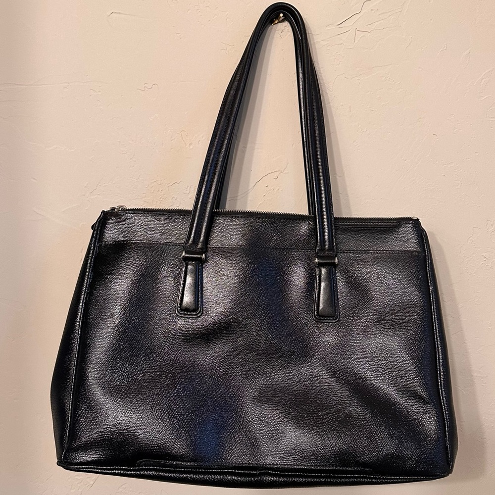 Tumi | Black leather laptop carryall bag travel carryon bag